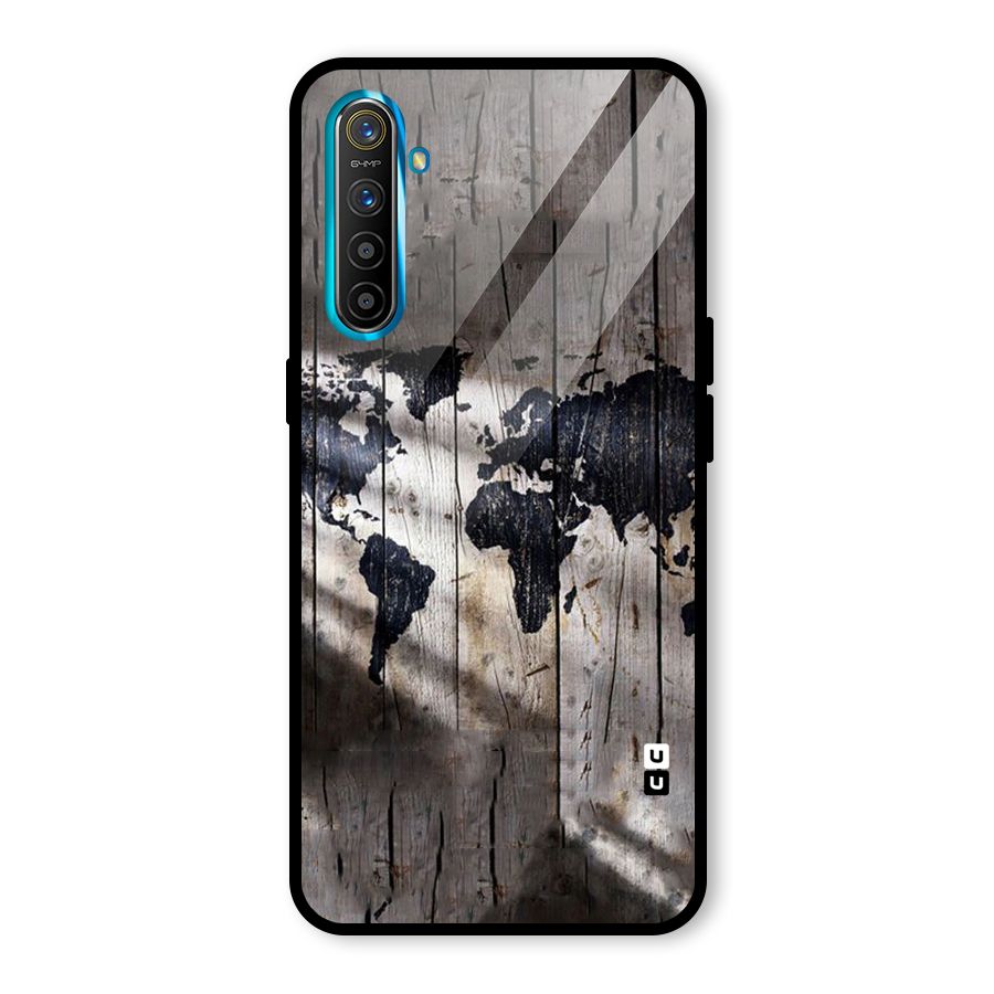 World Map Wood Design Glass Back Case for Realme X2