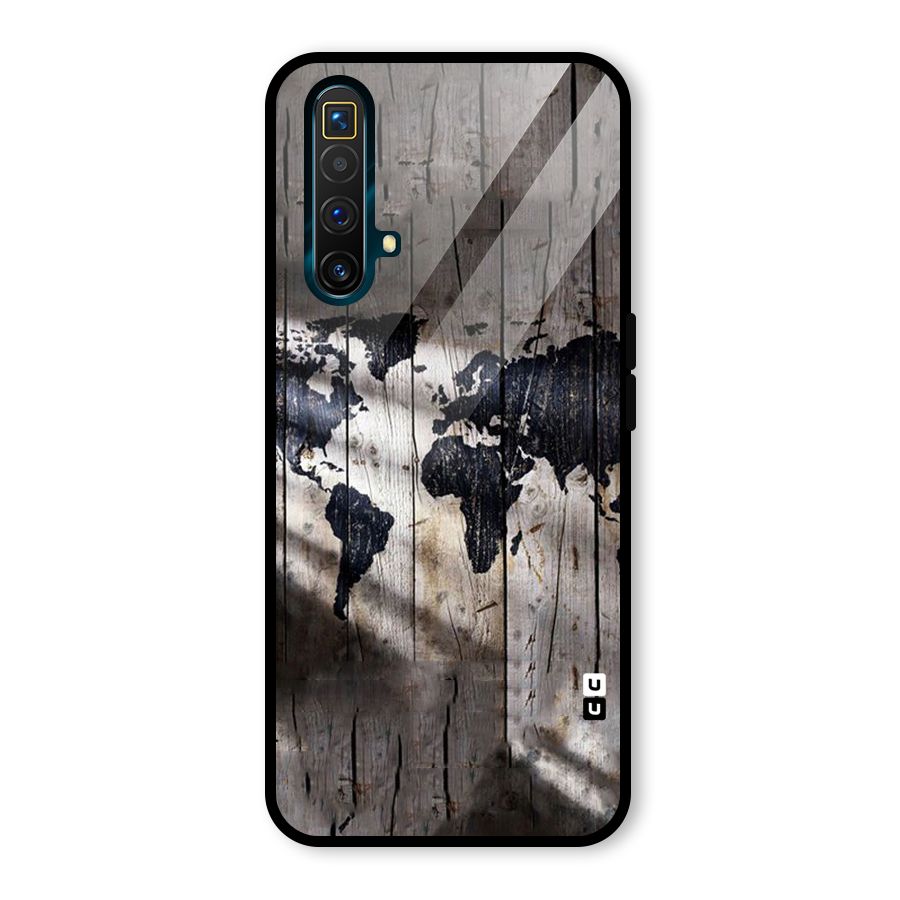 World Map Wood Design Glass Back Case for Realme X3