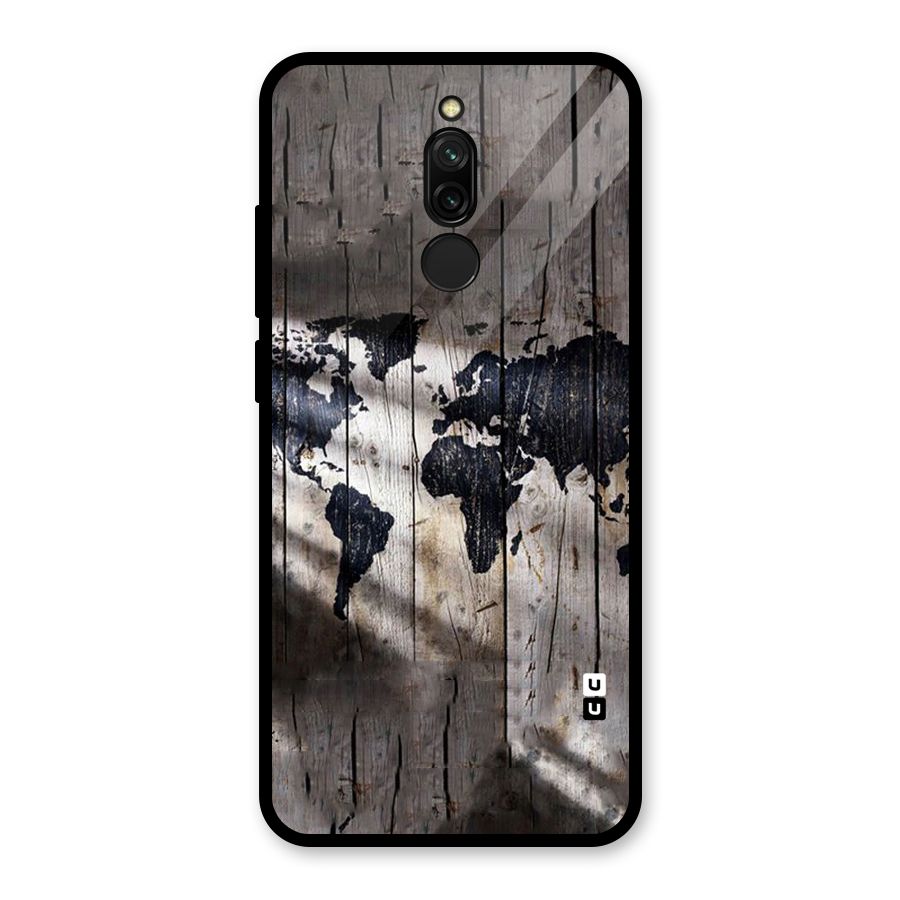 World Map Wood Design Glass Back Case for Redmi 8