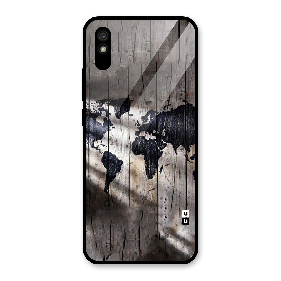 World Map Wood Design Glass Back Case for Redmi 9i