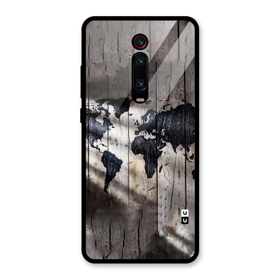 World Map Wood Design Glass Back Case for Redmi K20