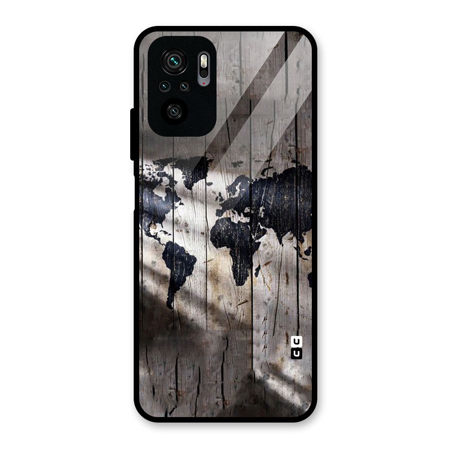 World Map Wood Design Glass Back Case for Redmi Note 10S