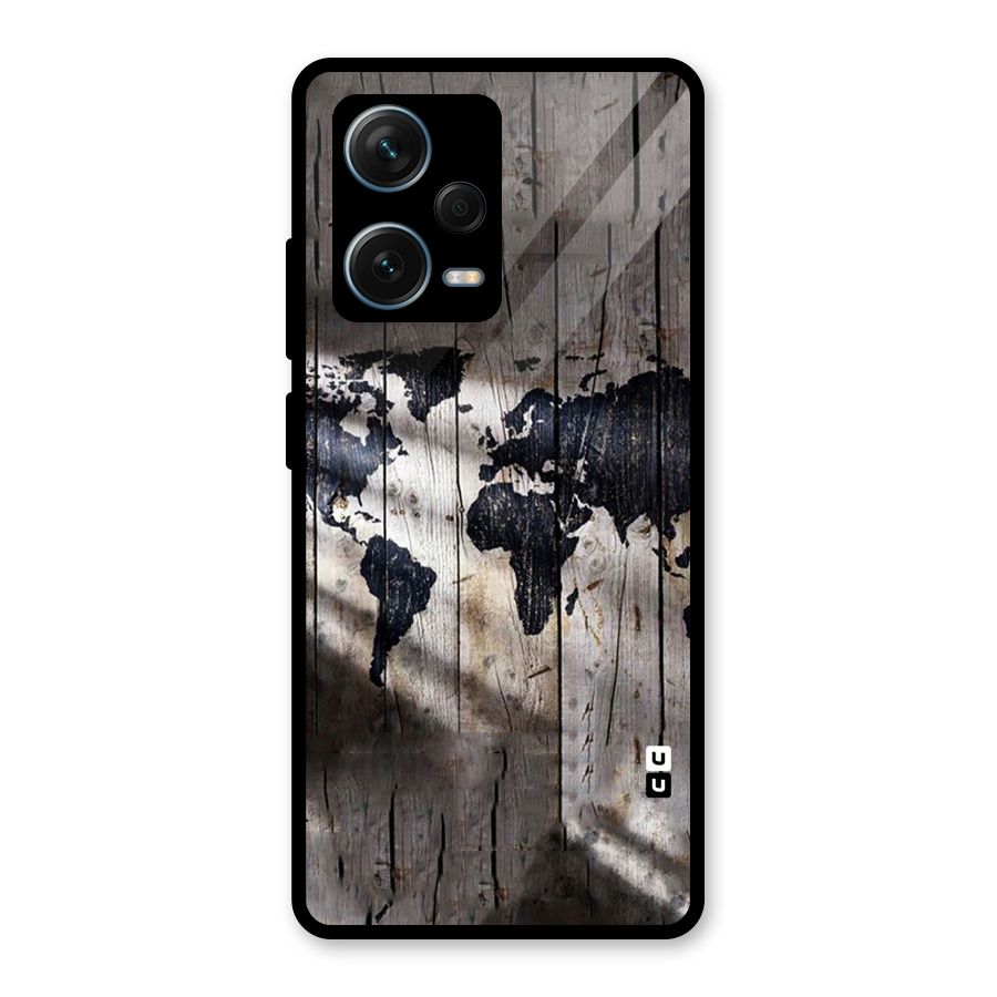 World Map Wood Design Glass Back Case for Redmi Note 12 Pro Plus 5G