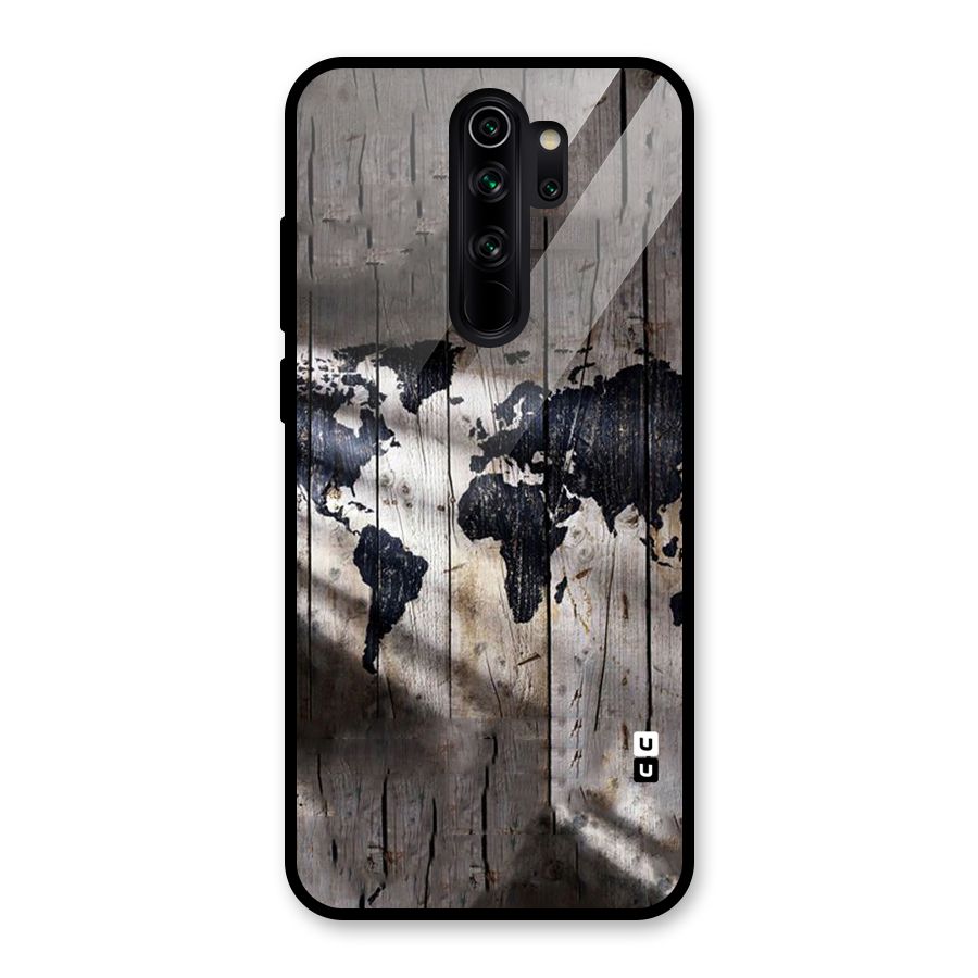 World Map Wood Design Glass Back Case for Redmi Note 8 Pro