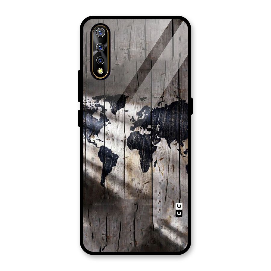 World Map Wood Design Glass Back Case for Vivo S1
