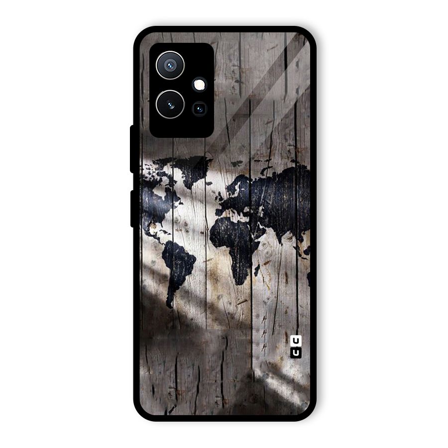 World Map Wood Design Glass Back Case for Vivo T1 5G