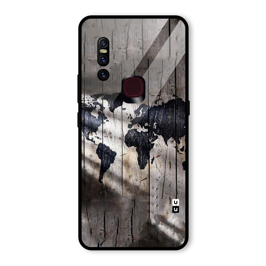 World Map Wood Design Glass Back Case for Vivo V15