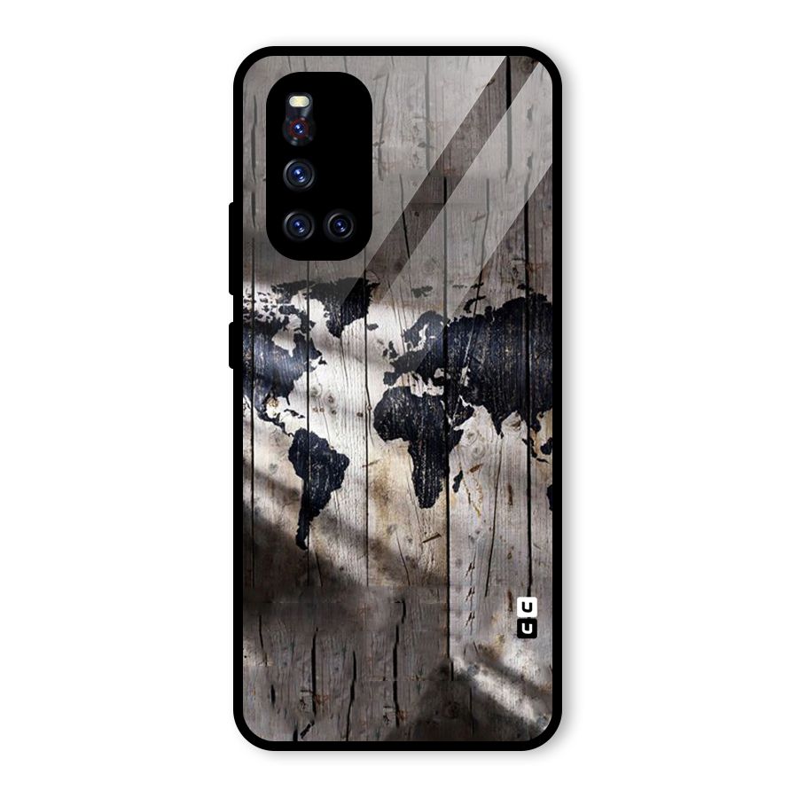 World Map Wood Design Glass Back Case for Vivo V19