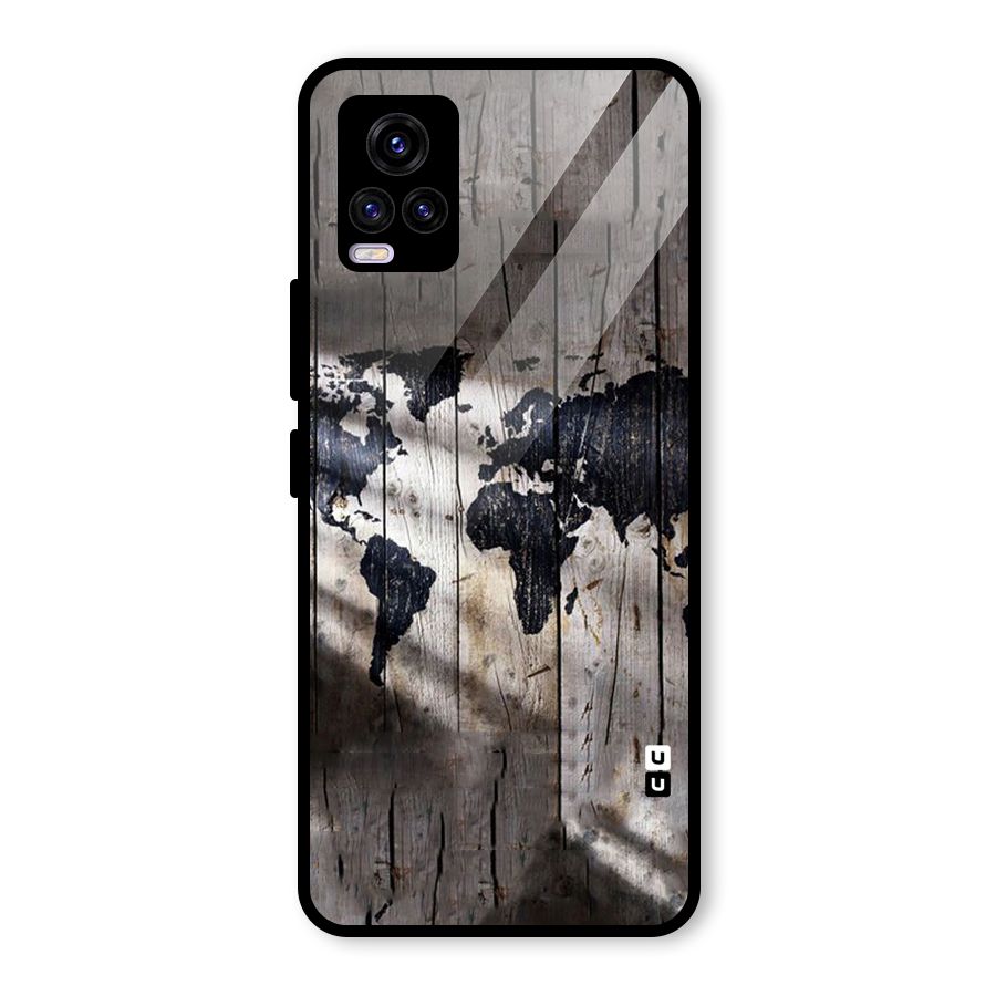 World Map Wood Design Glass Back Case for Vivo V20