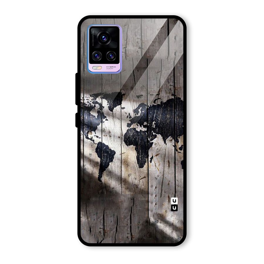 World Map Wood Design Glass Back Case for Vivo V20 Pro