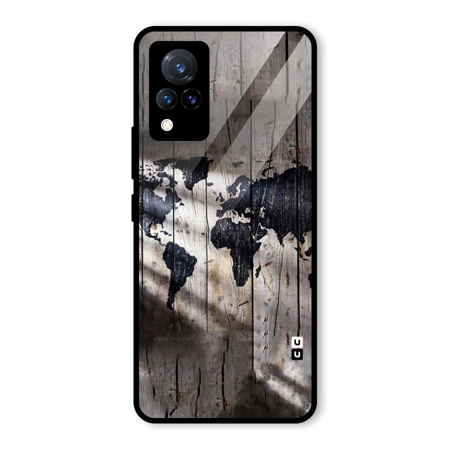 World Map Wood Design Glass Back Case for Vivo V21 5G