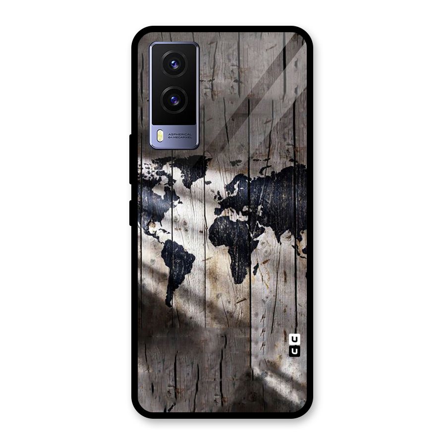 World Map Wood Design Glass Back Case for Vivo V21e 5G