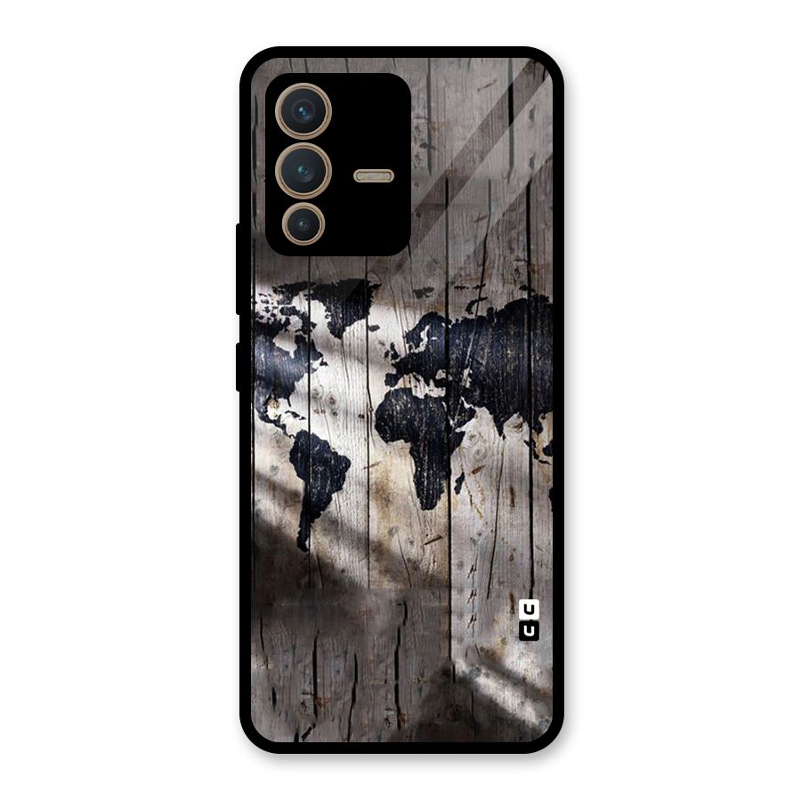 World Map Wood Design Glass Back Case for Vivo V23 5G