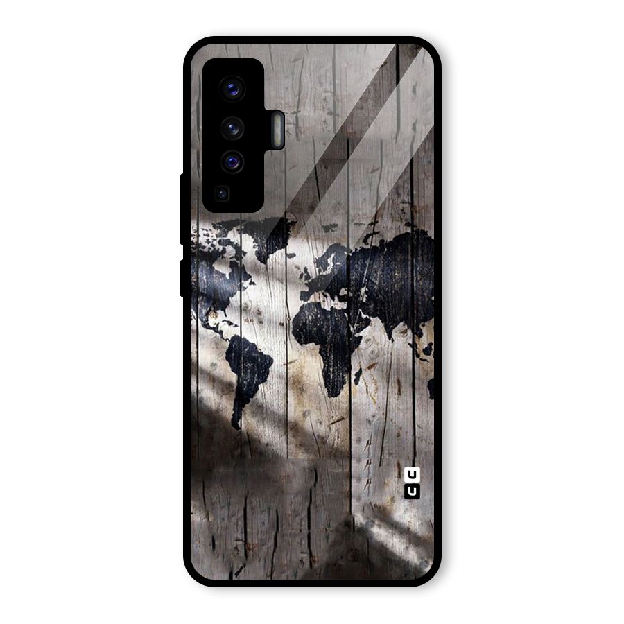 World Map Wood Design Glass Back Case for Vivo X50