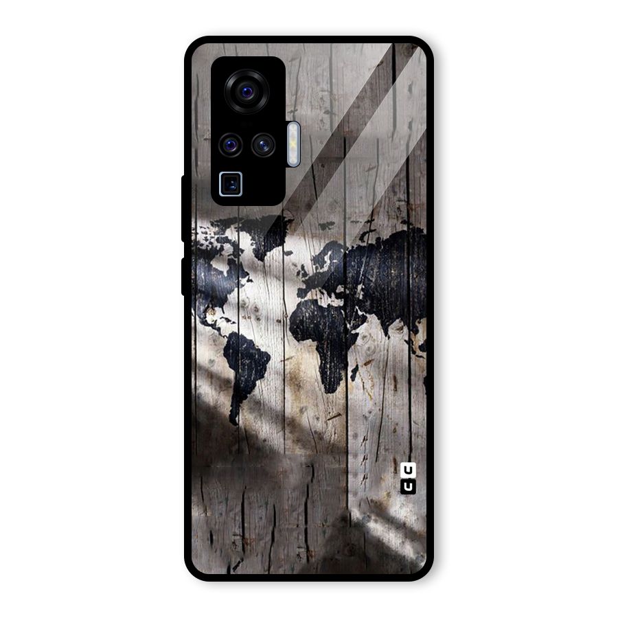 World Map Wood Design Glass Back Case for Vivo X50 Pro
