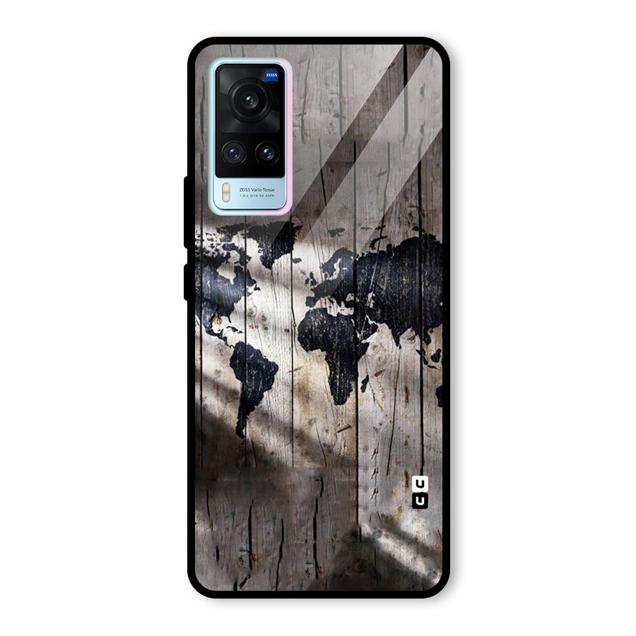 World Map Wood Design Glass Back Case for Vivo X60