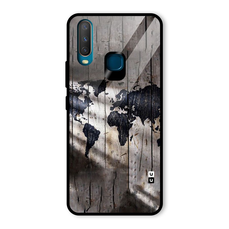 World Map Wood Design Glass Back Case for Vivo Y17