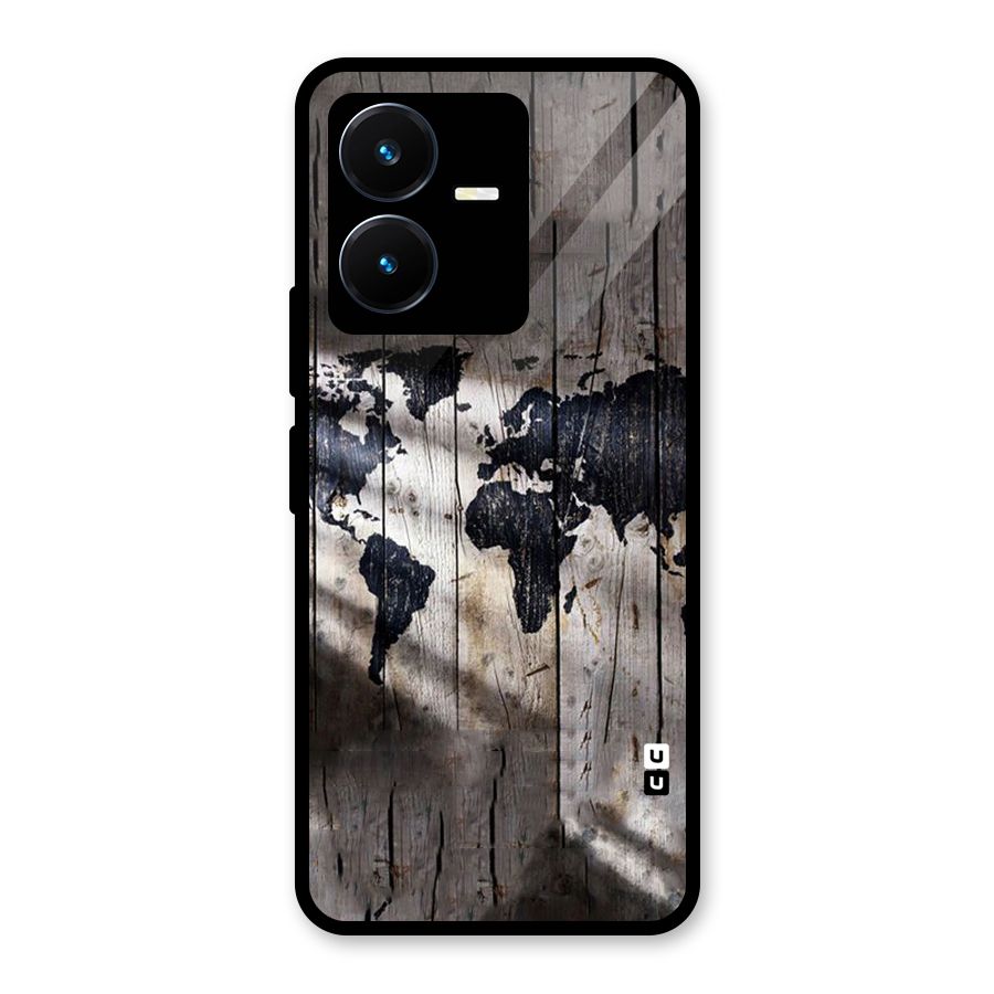 World Map Wood Design Glass Back Case for Vivo Y22