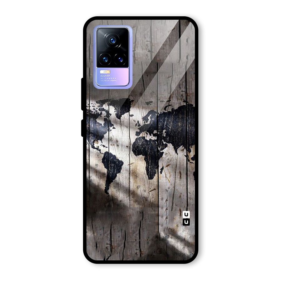 World Map Wood Design Glass Back Case for Vivo Y73