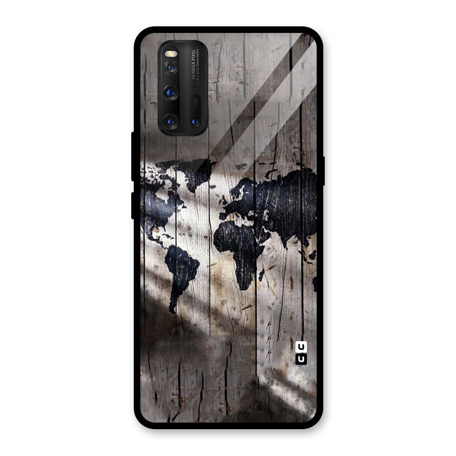 World Map Wood Design Glass Back Case for Vivo iQOO 3
