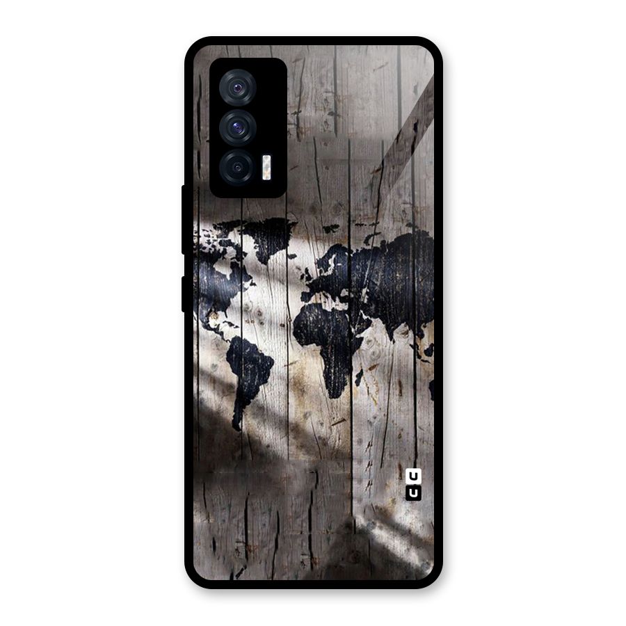 World Map Wood Design Glass Back Case for Vivo iQOO 7 5G