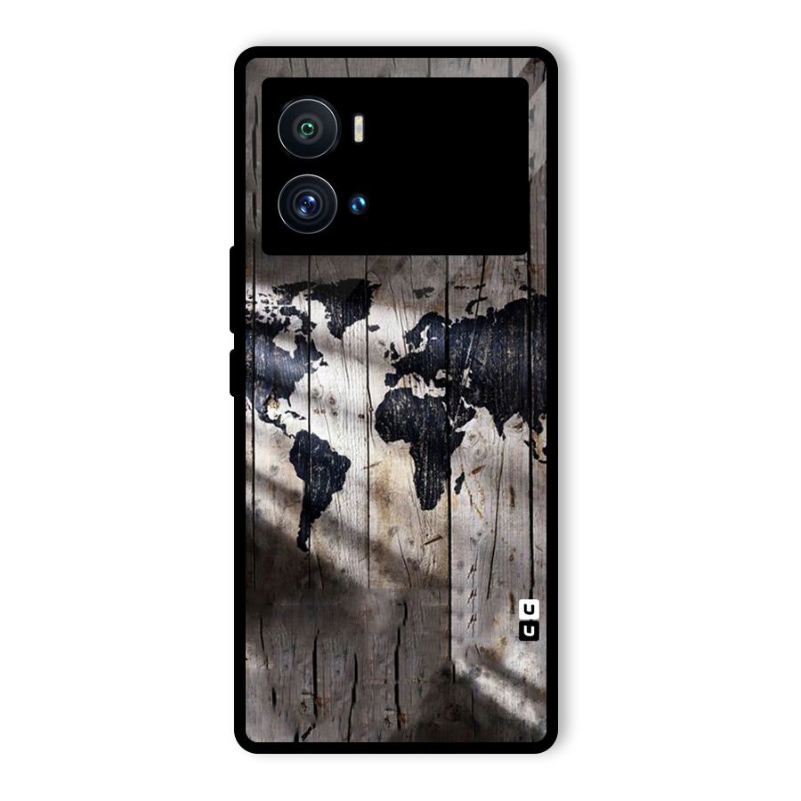 World Map Wood Design Glass Back Case for Vivo iQOO 9 Pro