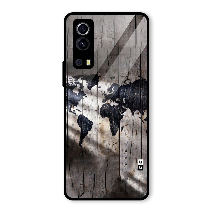 World Map Wood Design Glass Back Case for Vivo iQOO Z3