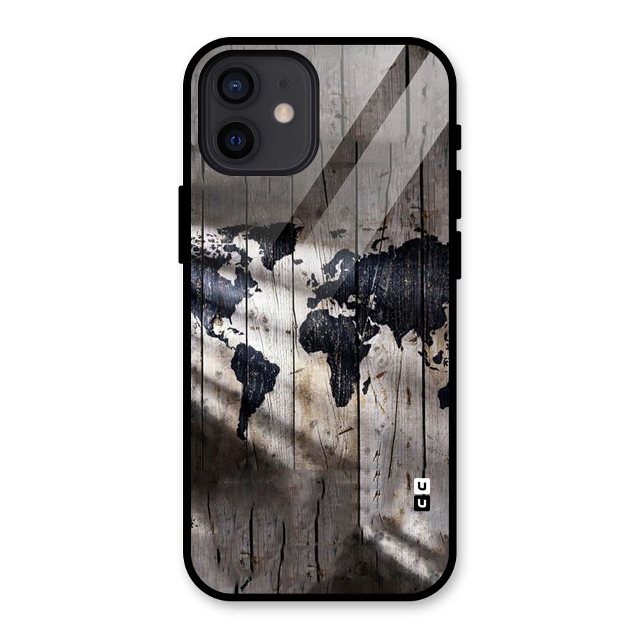 World Map Wood Design Glass Back Case for iPhone 12