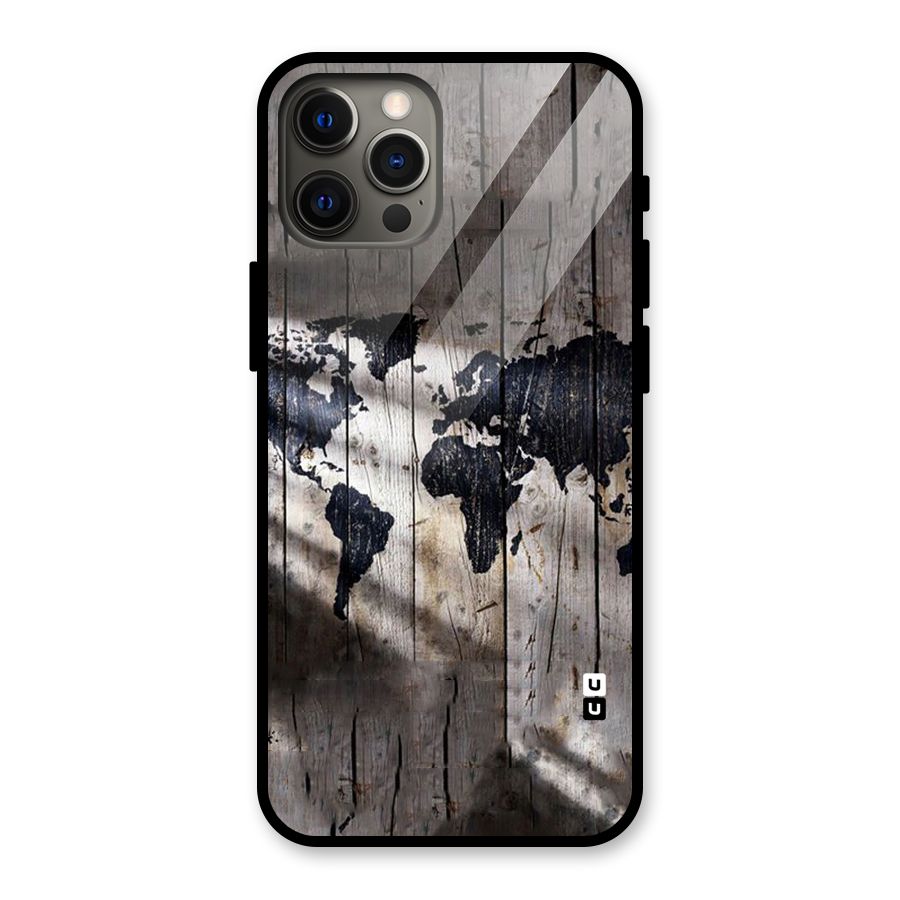 World Map Wood Design Glass Back Case for iPhone 12 Pro Max