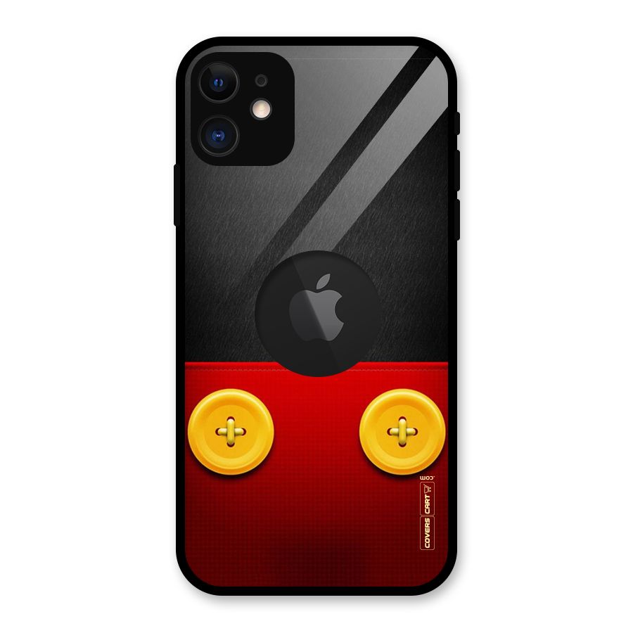 Yellow Button Glass Back Case for iPhone 11 Logo Cut