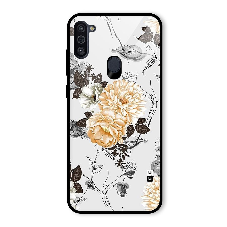 Yellow Floral Glass Back Case for Galaxy M11