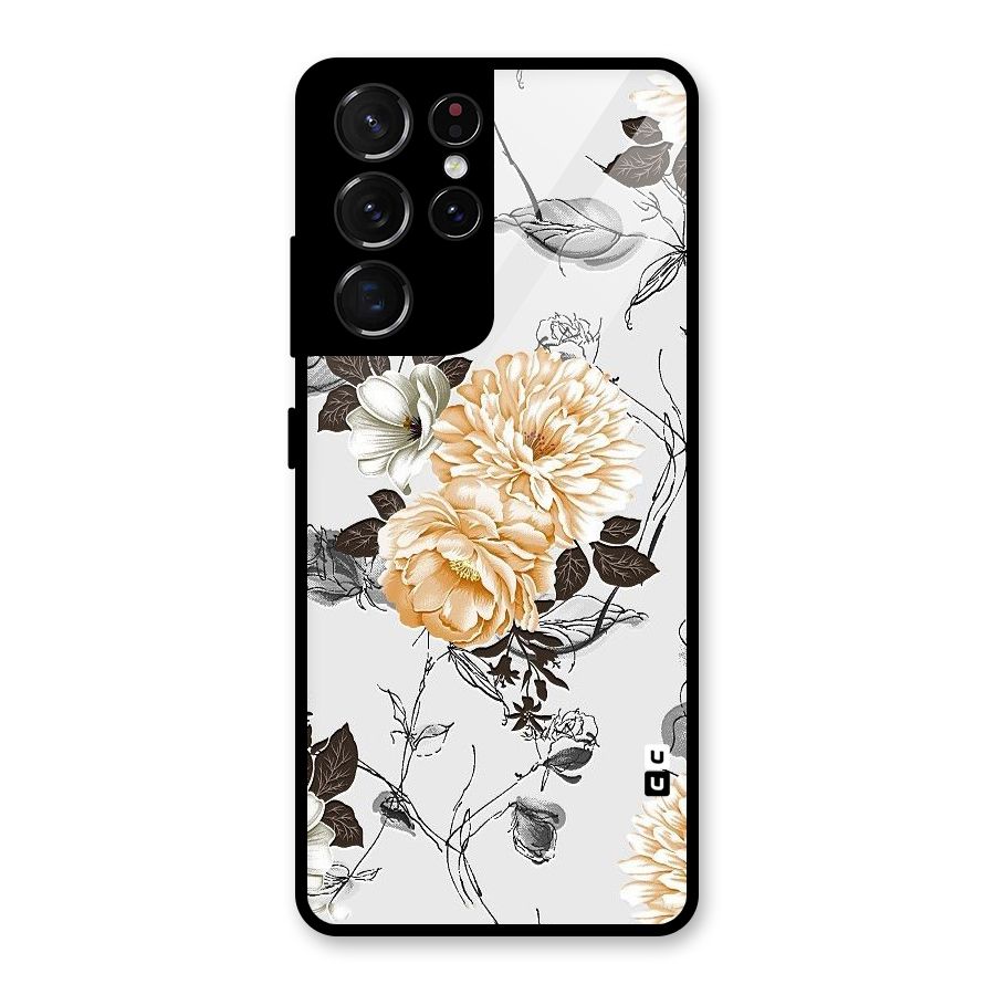 Yellow Floral Glass Back Case for Galaxy S21 Ultra 5G
