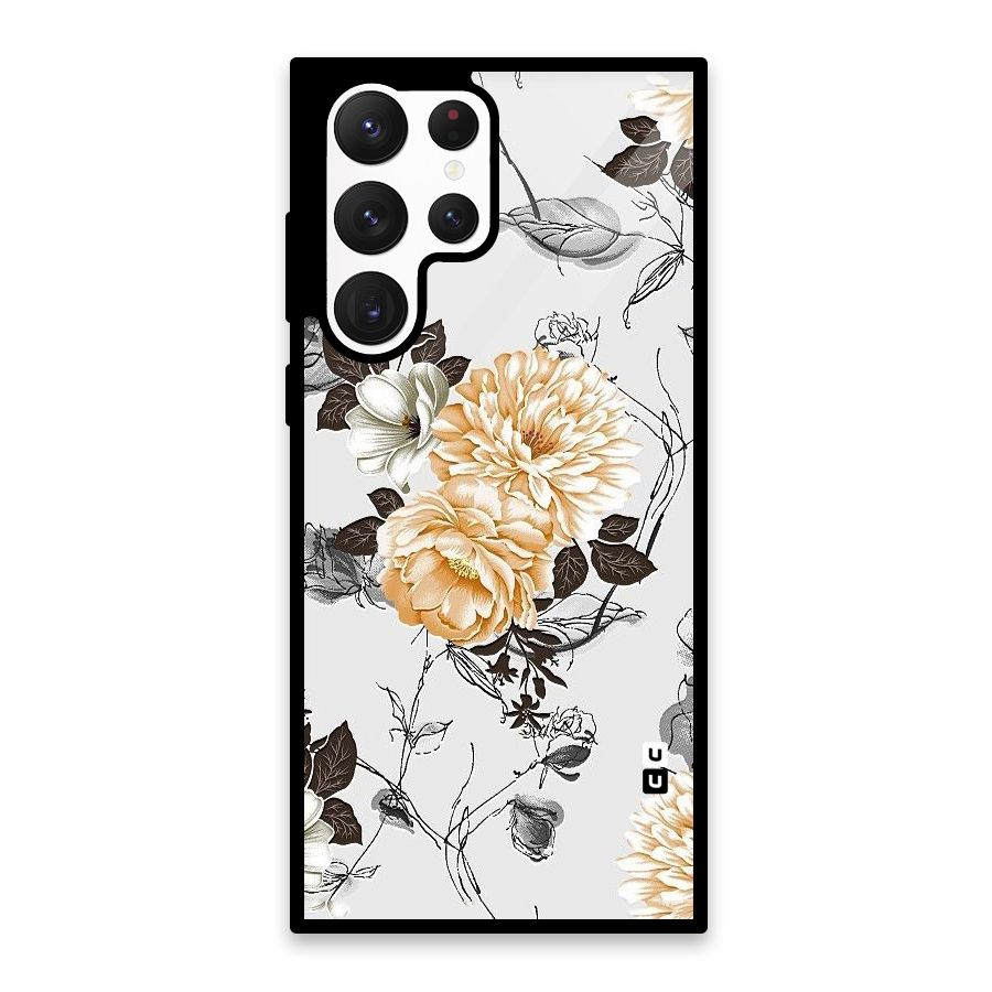 Yellow Floral Glass Back Case for Galaxy S22 Ultra 5G