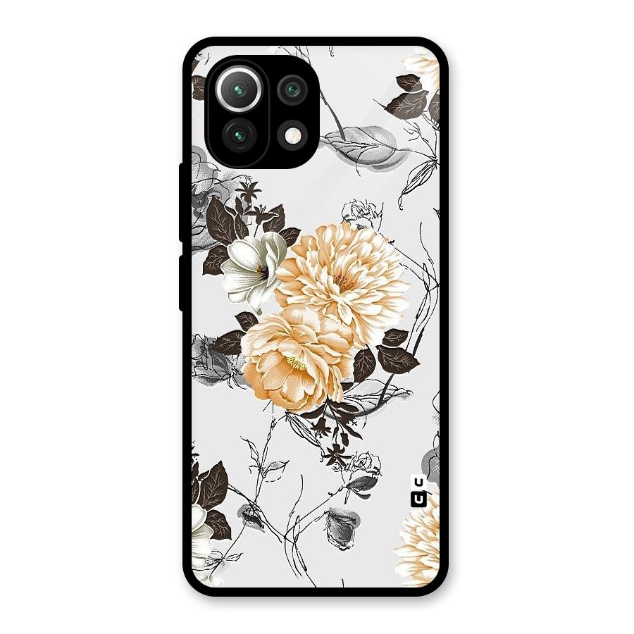 Yellow Floral Glass Back Case for Mi 11 Lite