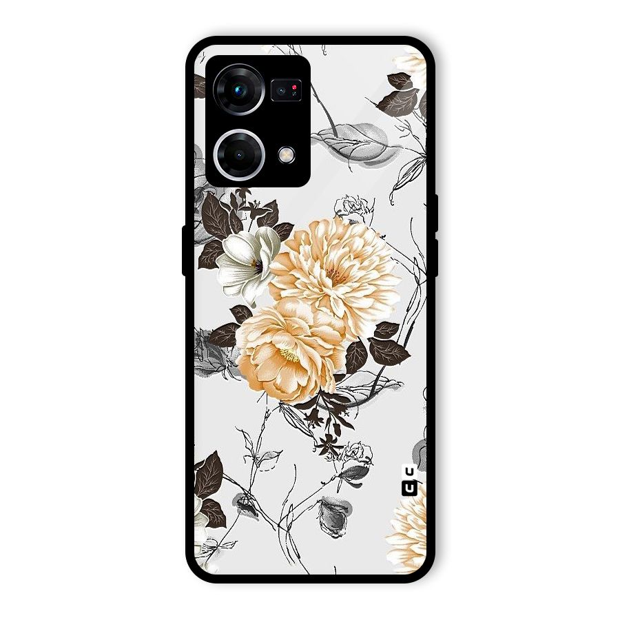 Yellow Floral Glass Back Case for Oppo F21 Pro 4G