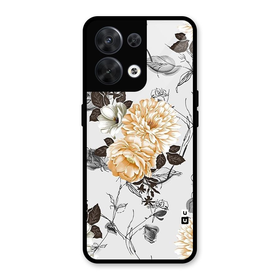 Yellow Floral Glass Back Case for Oppo Reno8 5G