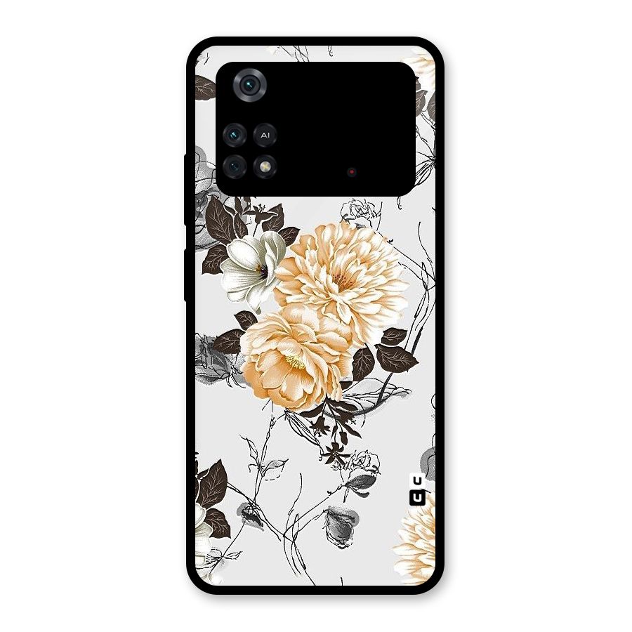 Yellow Floral Glass Back Case for Poco M4 Pro 4G