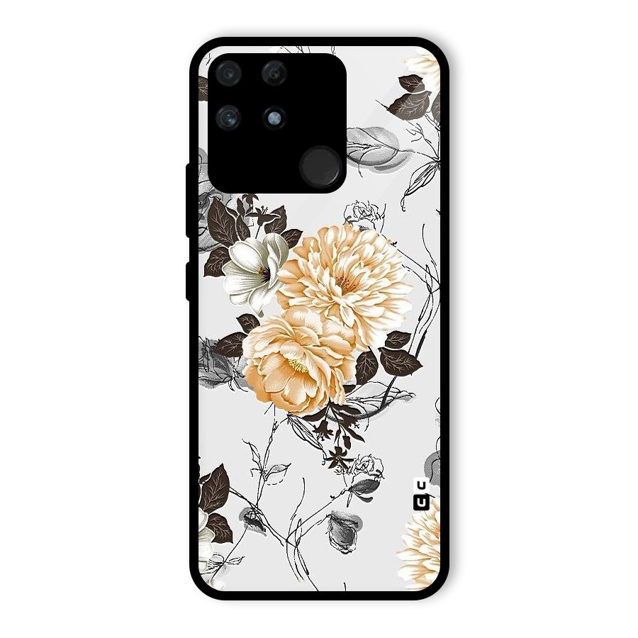 Yellow Floral Glass Back Case for Realme Narzo 50A