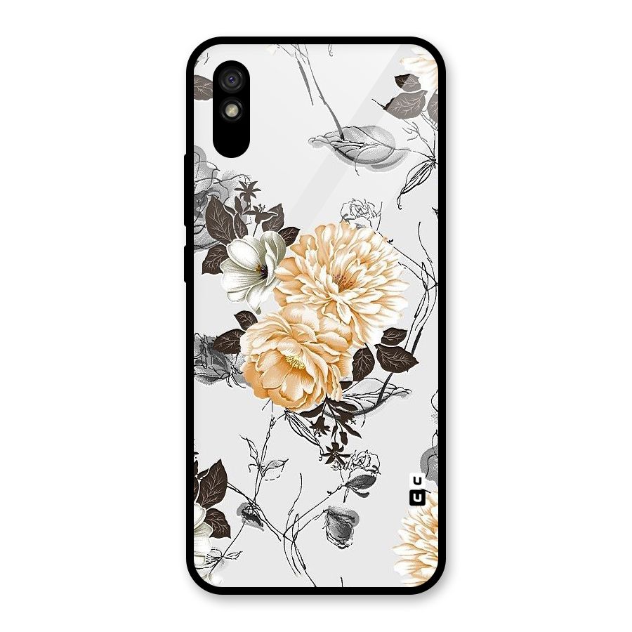 Yellow Floral Glass Back Case for Redmi 9A