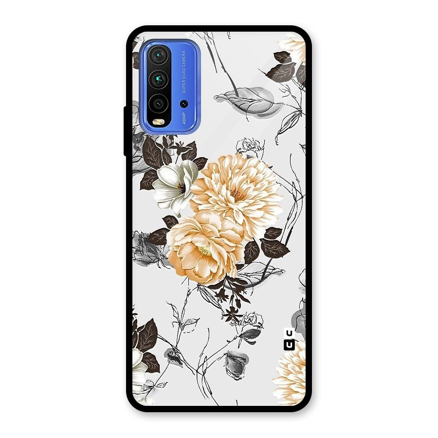 Yellow Floral Glass Back Case for Redmi 9 Power