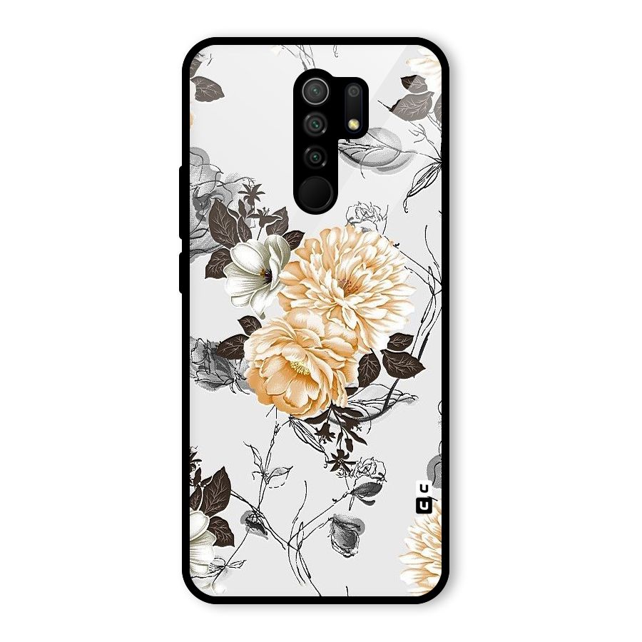 Yellow Floral Glass Back Case for Redmi 9 Prime
