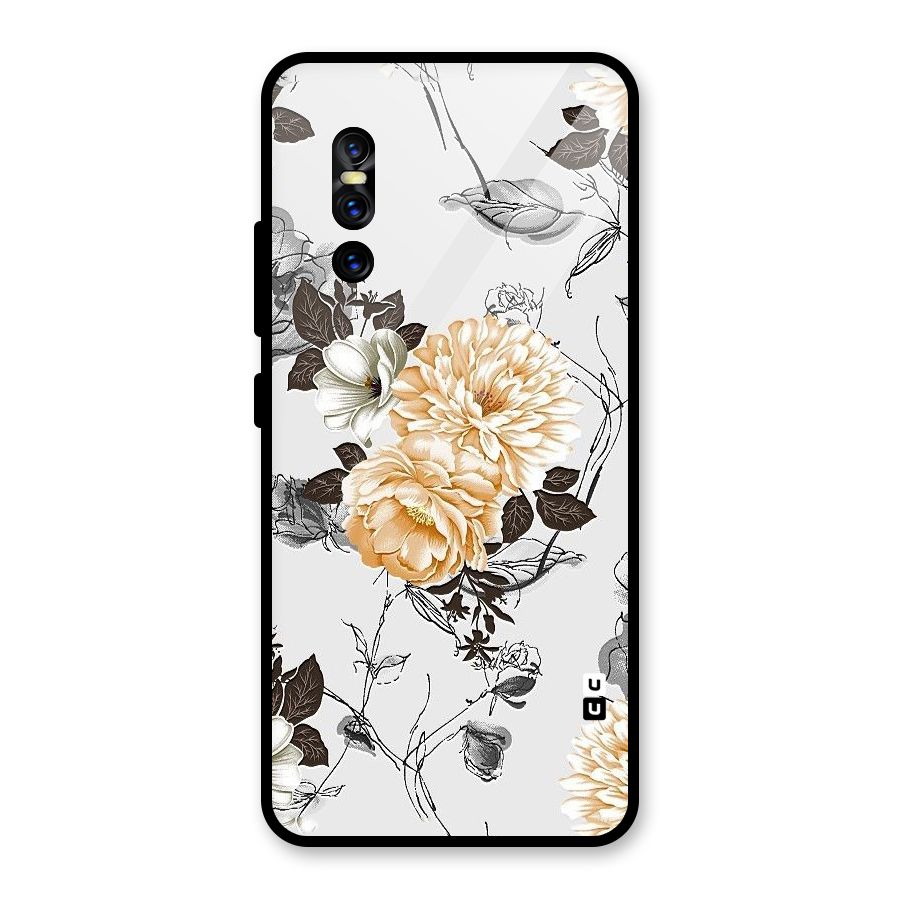 Yellow Floral Glass Back Case for Vivo V15 Pro