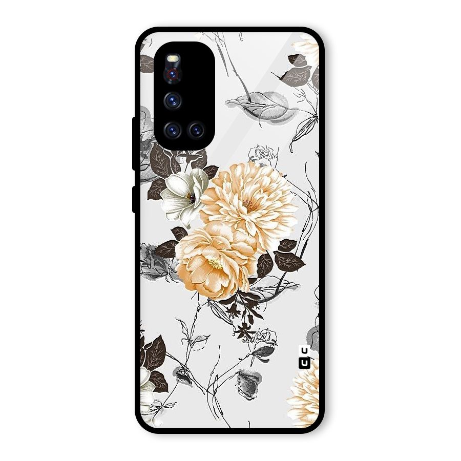 Yellow Floral Glass Back Case for Vivo V19