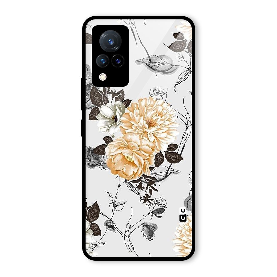 Yellow Floral Glass Back Case for Vivo V21 5G
