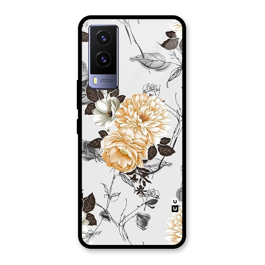 Yellow Floral Glass Back Case for Vivo V21e 5G