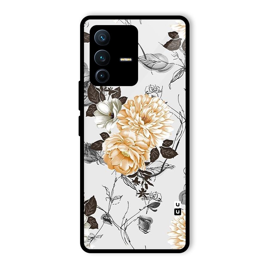 Yellow Floral Glass Back Case for Vivo V23 Pro