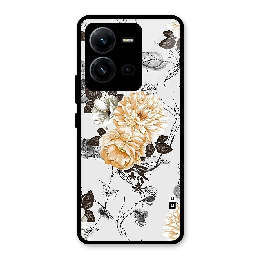 Yellow Floral Glass Back Case for Vivo V25