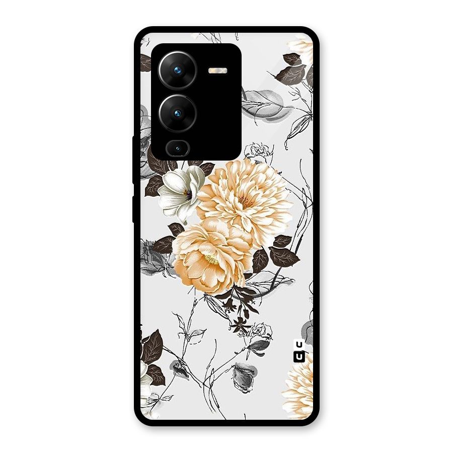 Yellow Floral Glass Back Case for Vivo V25 Pro