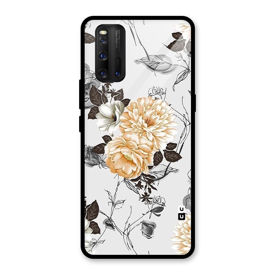 Yellow Floral Glass Back Case for Vivo iQOO 3