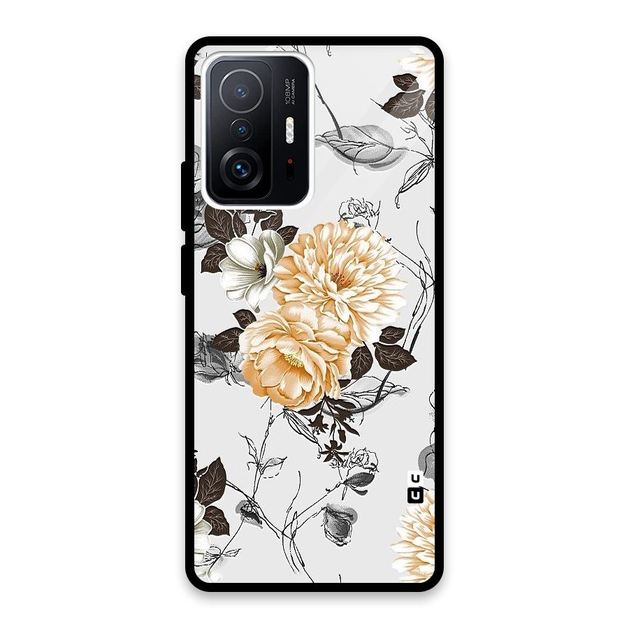 Yellow Floral Glass Back Case for Xiaomi 11T Pro